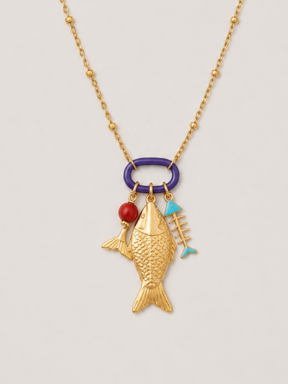 New! Coastal Gold Fish Purple Carabiner Necklace NWOT 5007